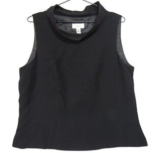 Talbots Tank Top Shell Womens 16 Black Excellent Mock Neck Sleeveless Side Zip